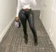 Small leg leather pants with button and zipper