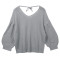 Solid V-neck T-shirt wide truffle back Lantern Sleeve Sweater