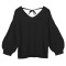 Solid V-neck T-shirt wide truffle back Lantern Sleeve Sweater