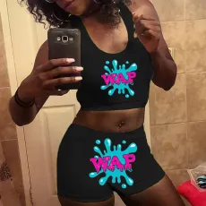 Sexy pattern print vest Shorts Set