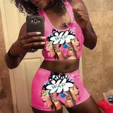 Sexy pattern print vest Shorts Set