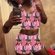Sexy pattern print vest Shorts Set