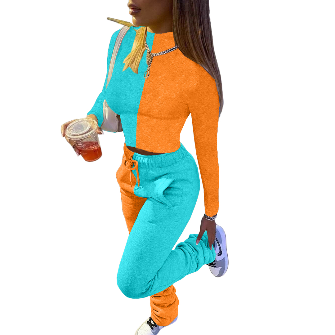 US$ 8.27 - Color matching drawstring leisure two piece set - www.keke-lover.com