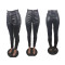 Casual mid waist zipper solid leather pants