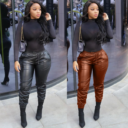 Sexy black leather pants