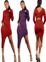 Sexy solid round neck dress