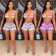 Printed pleated sexy split Swimsuit Bikini