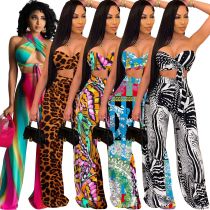 Printed beach bathing suit with neck and chest