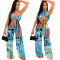 Printed beach bathing suit with neck and chest