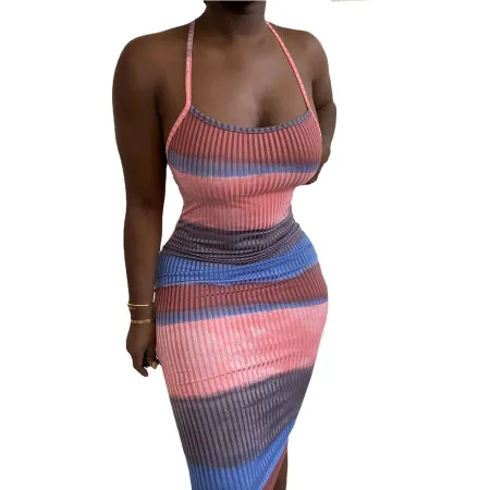 Sexy suspender, low cut and leaky back Printed Dress