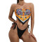 Two piece positioning print bra swimsuit