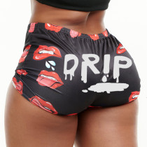 Casual shorts lips letter print hot pants