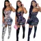 Fashion print sexy activity buckle suspender dress