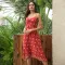 Split V-neck printed drawstring Jumpsuit