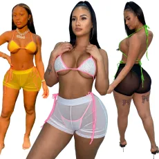 Three piece hot drill sexy mesh bikini