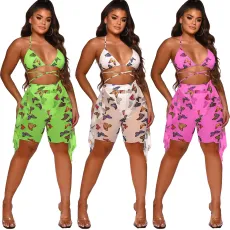 Two piece digital printing swimsuit with mesh (including underwear)