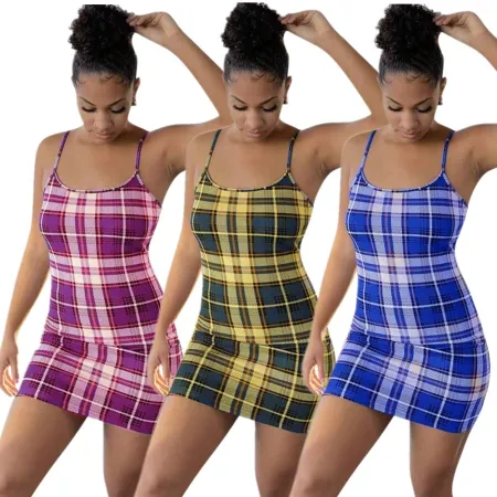 Fashion sexy casual print suspender dress