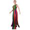 Rainbow print striped dress with split V-neck