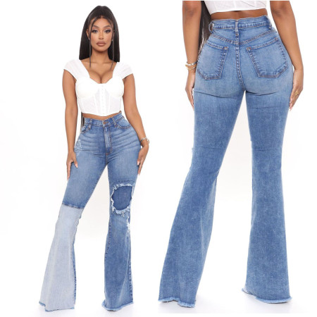 Sexy fashion stitched jeans with holes