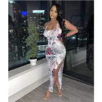 Split sling type waist print dress