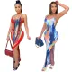 Tie dye print Halter open back split dress