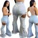 Fashion hole high waist jeans flared pants