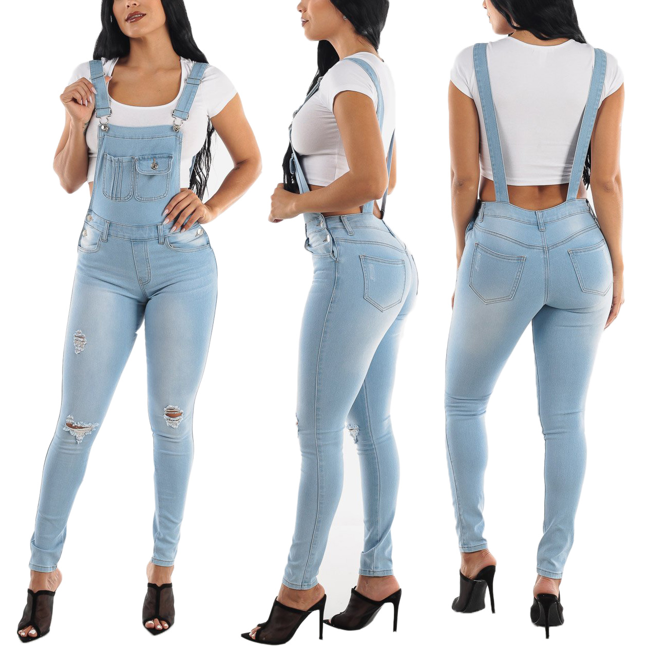 US$ 10.16 - Holed jeans and suspenders - www.keke-lover.com