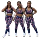 Printed slim sports vest pants suit