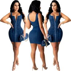 Fashion denim mid waist corns bandage sexy dress