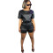 Casual PU leather short sleeve suit