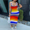 Contrast Stripe Print Hip Wrap sexy dress