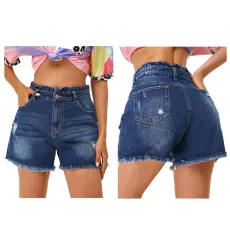 Fashionable water wash hole denim shorts