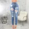 Fashion high waist jeans with holes