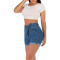 Fashion stretch solid high waist denim shorts