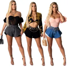 Fashionable loose washable stretch denim shorts