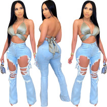 Fashion casual cut-out flared jeans
