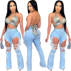 Fashion casual cut-out flared jeans