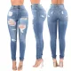 Fashion high waist jeans with holes