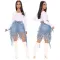 Fashion sexy wash denim tassel high waist skirt