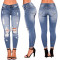 Fashion elastic high waist jeans with holes