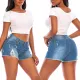 Fashion stretch holed denim shorts
