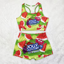 Sexy print vest Shorts Set