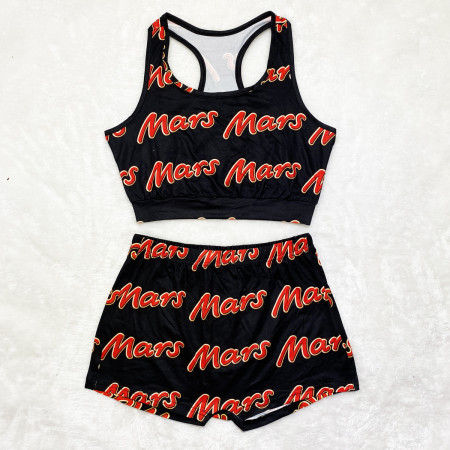 Sexy print vest Shorts Set