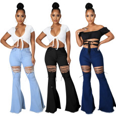 Casual strap jeans flared pants