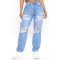 Casual loose High Waist Wide Leg Jeans with holes