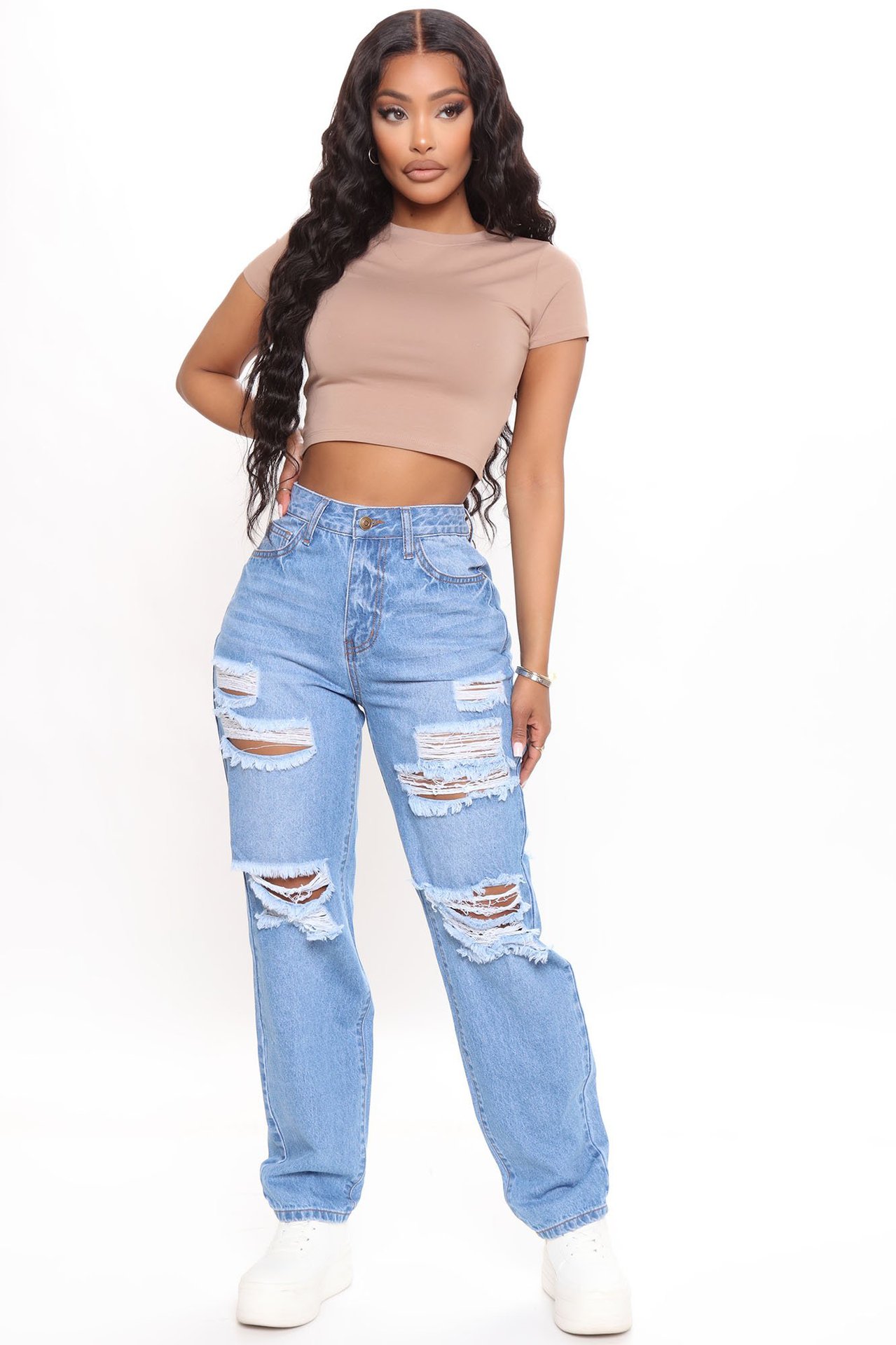 US$ 8.13 - Casual loose High Waist Wide Leg Jeans with holes - www.keke ...