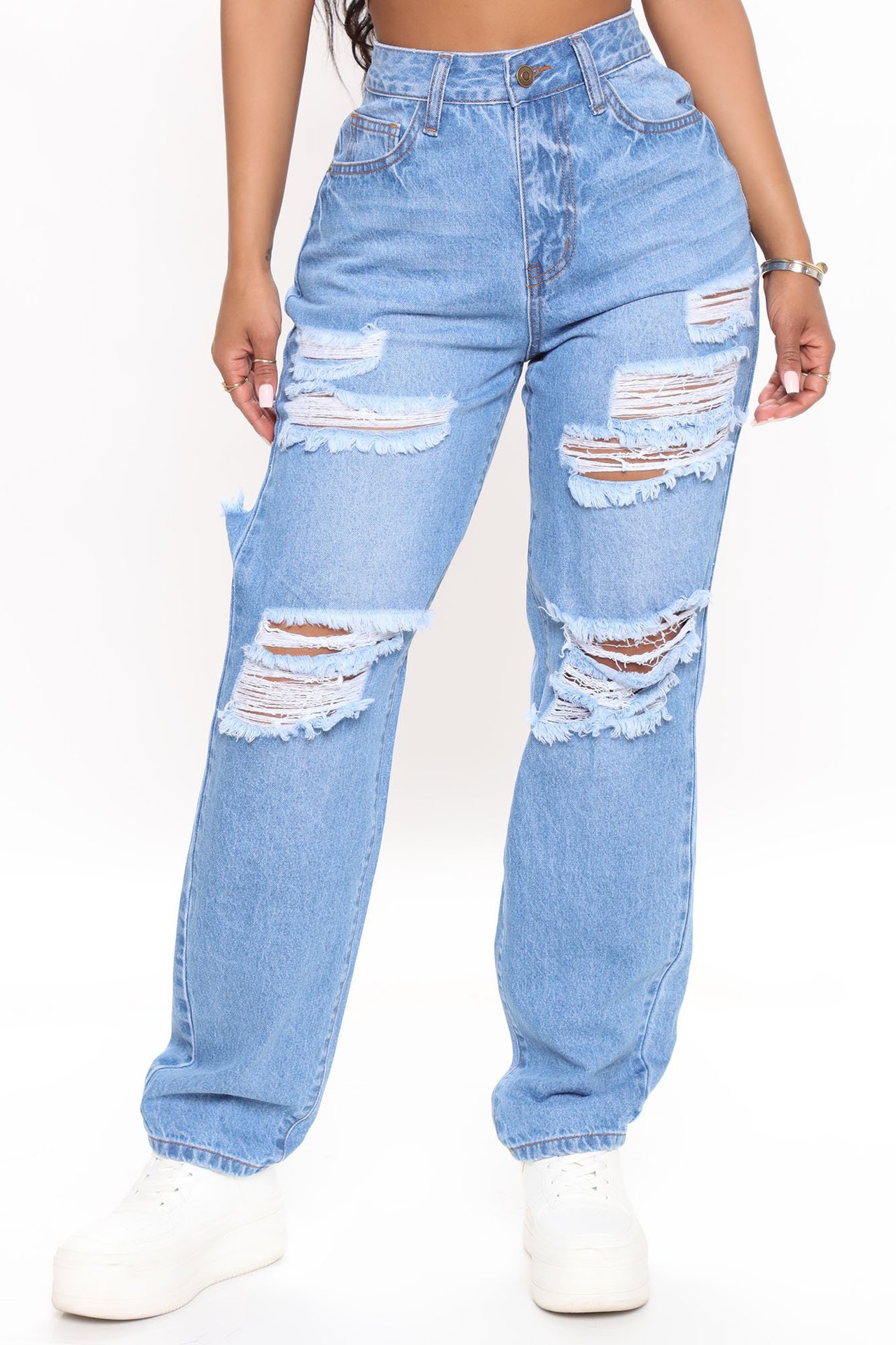 US$ 8.13 - Casual loose High Waist Wide Leg Jeans with holes - www.keke ...