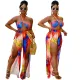 Fashion tie dyed halter neck sexy split two piece set