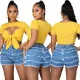 Fashion stitching stretch denim shorts