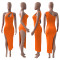 Fashion solid diagonal shoulder slit dress